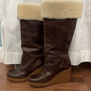 Michael by Michael Kors Brown Leather Wedge Heel Boots size 7.5.